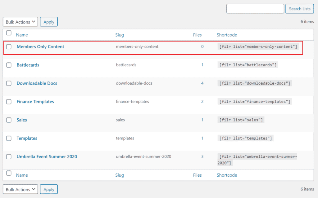 Shortcode of members-only list