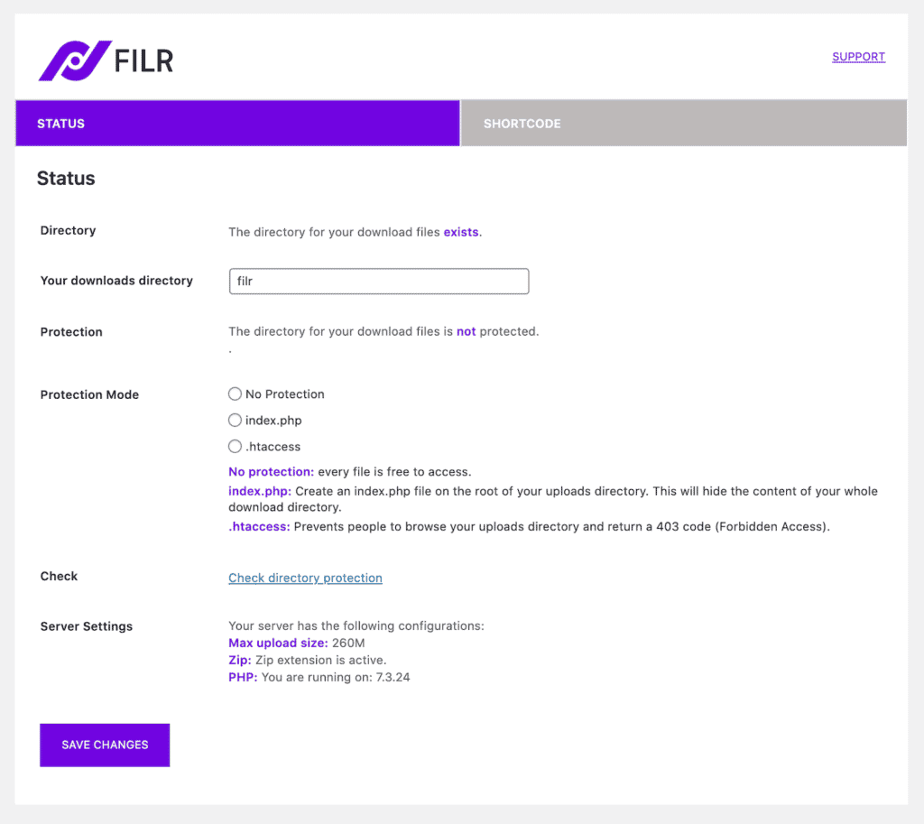 Filr protection settings