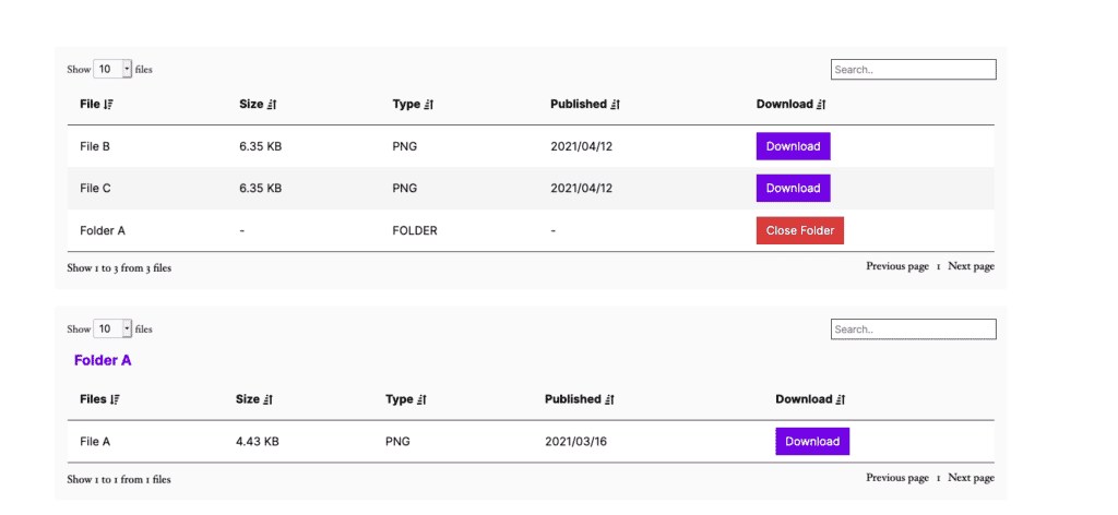 document library folder wordpress open