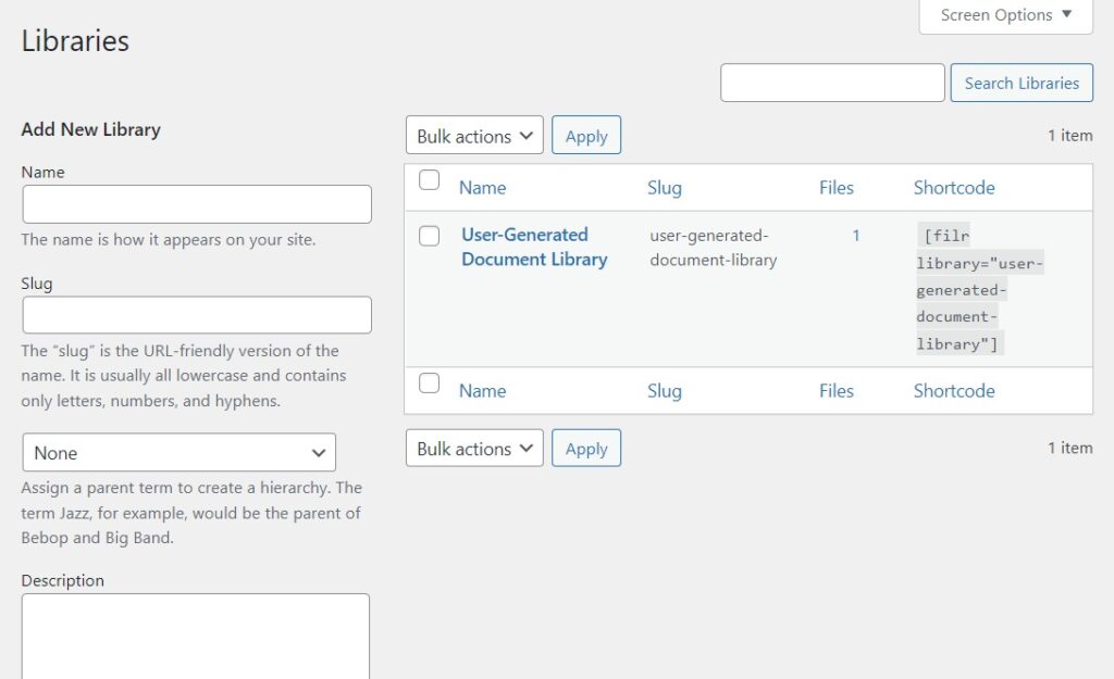 add new document library filr