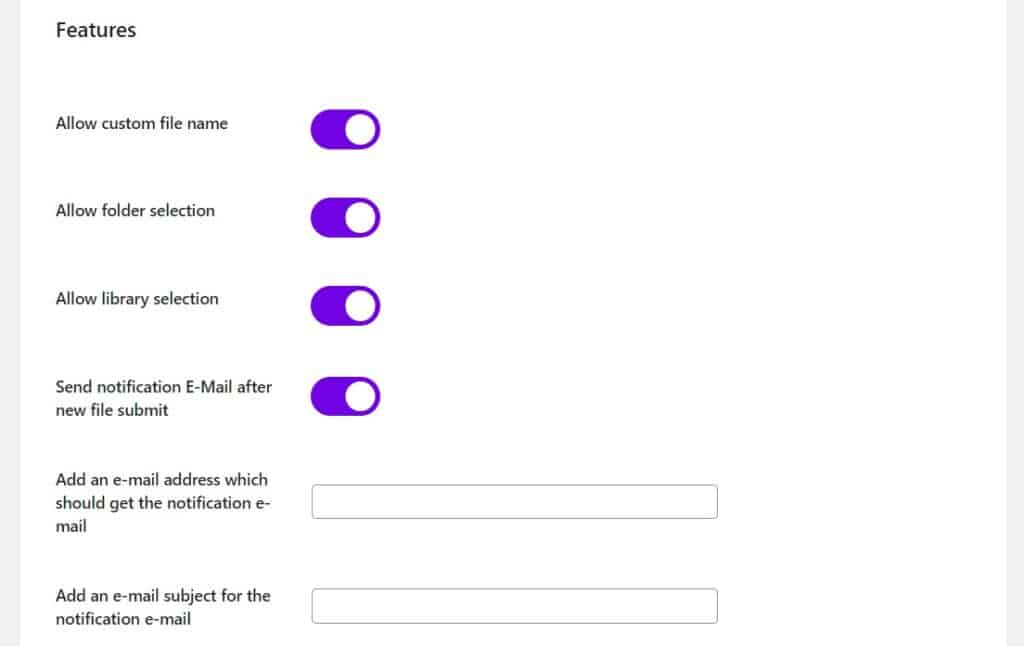 filr frontend uploader settings