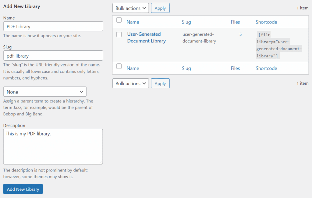 add new document library filr