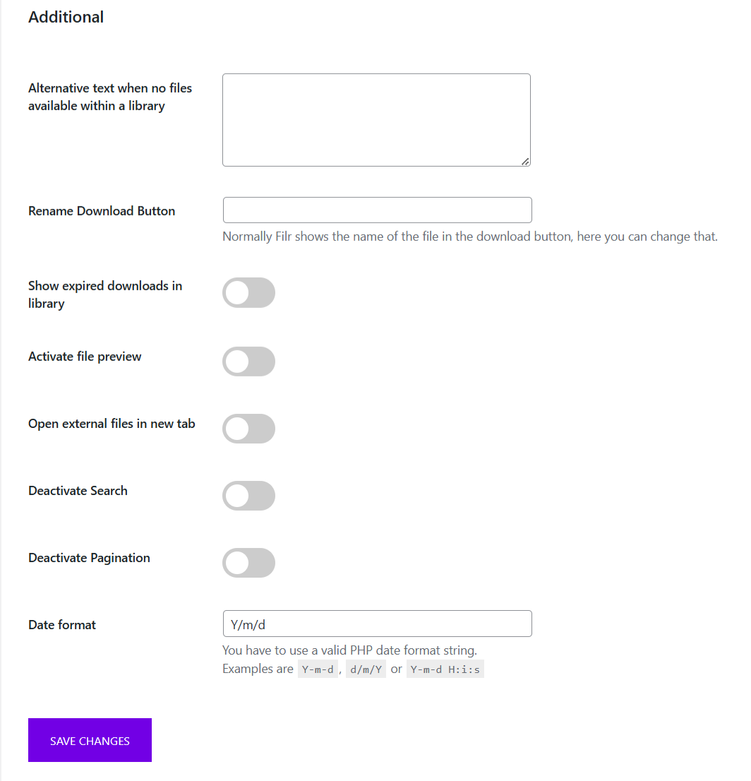 Filr Settings Explained - WP Document Library PRO